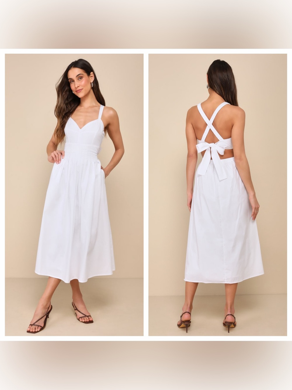 Lulu's Strolling Sicily White Pleated Backless Midi Dress With Pockets